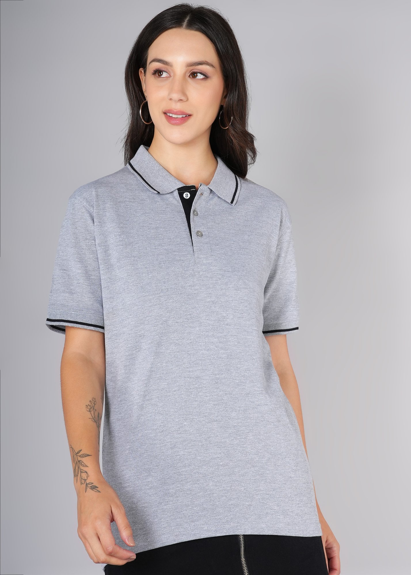 Solid Couple Polo Neck T-Shirt With Tipping