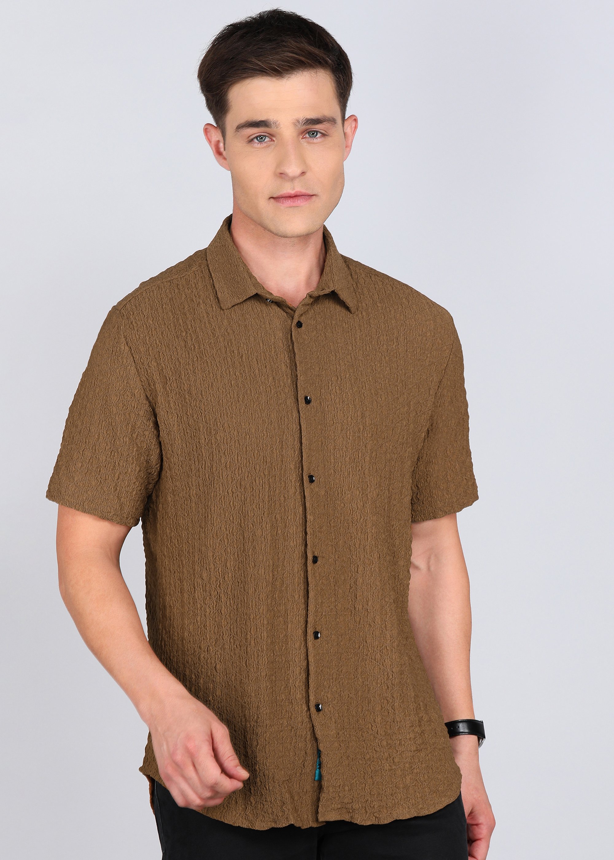 Men Regular Fit Self Design Party Shirt