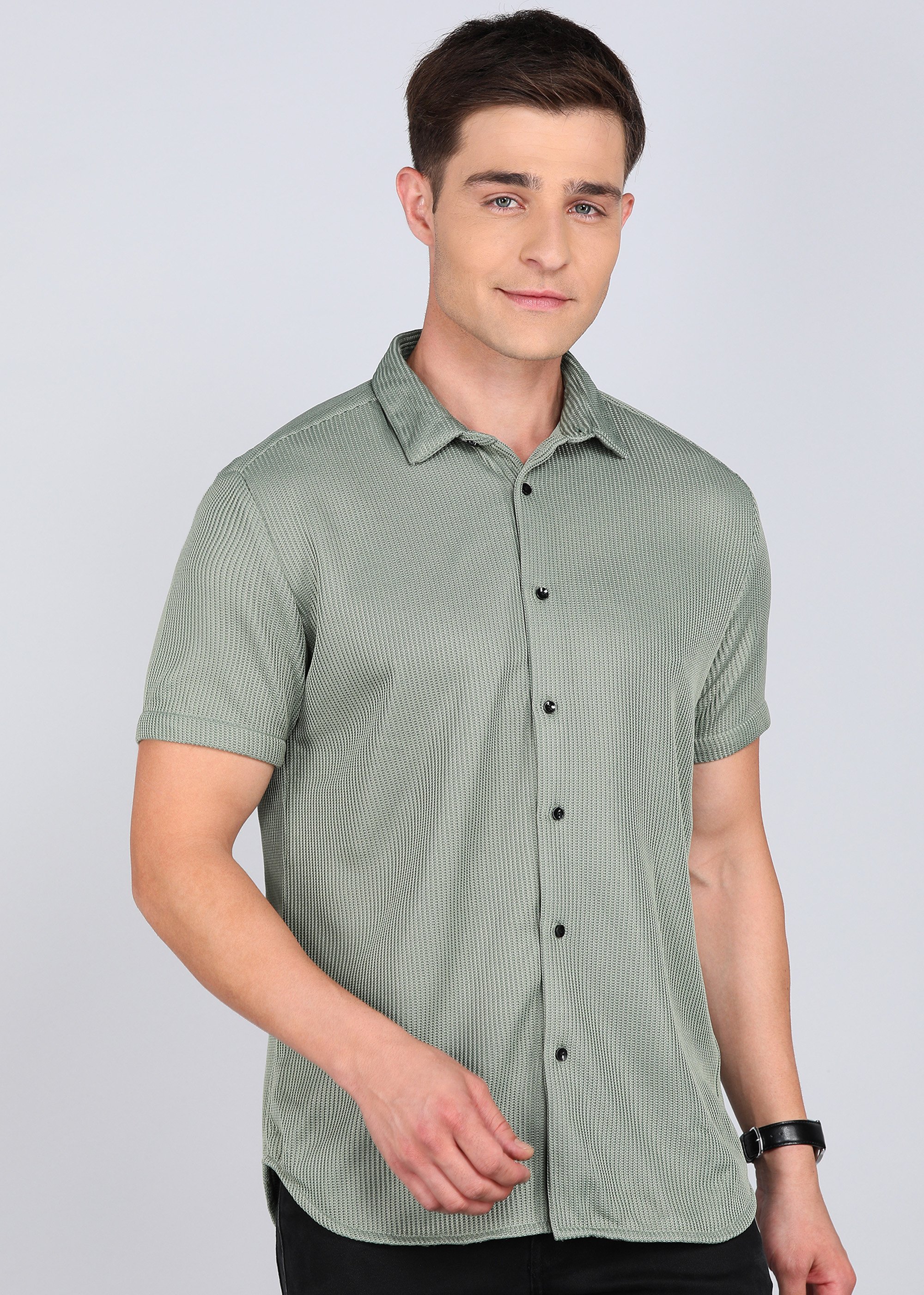 Men Regular Fit Self Design Party Shirt